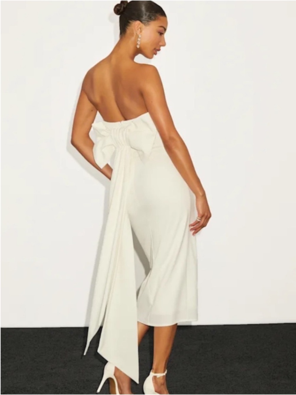 New Lulus Fabulous Phenomenon  Strapless White Midi Gown with Bow Sz Small - Picture 4 of 9
